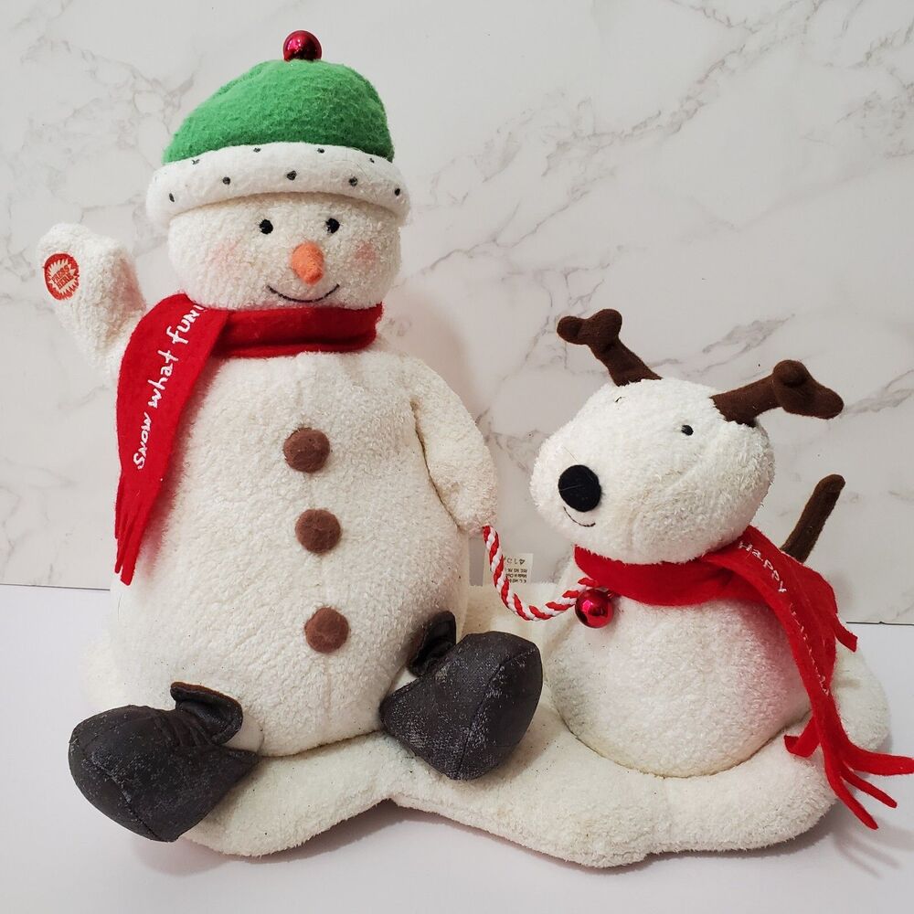 Hallmark Jingle Pals 2004 Snowman & Dog Animated Musical Singing Plush Works! B